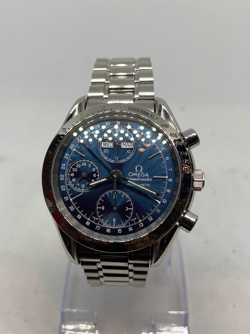Omega Speedmaster Day Date Reference 3521.30 1990s Triple Date Automatic Blue Dial 39mm Case