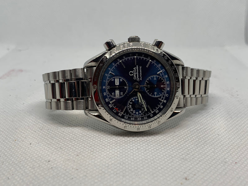 Omega Speedmaster Day Date Reference 3521.30 1990s Triple Date Automatic Blue Dial 39mm Case