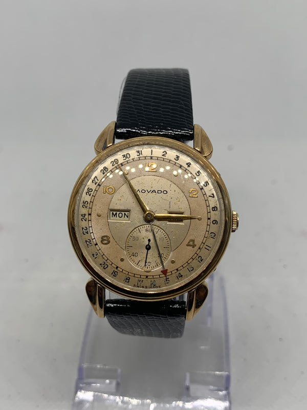 Movado Vintage Triple-Calendar in 14kt Solid Yellow Gold from 50s Fancy Lugs/Case Excellent
