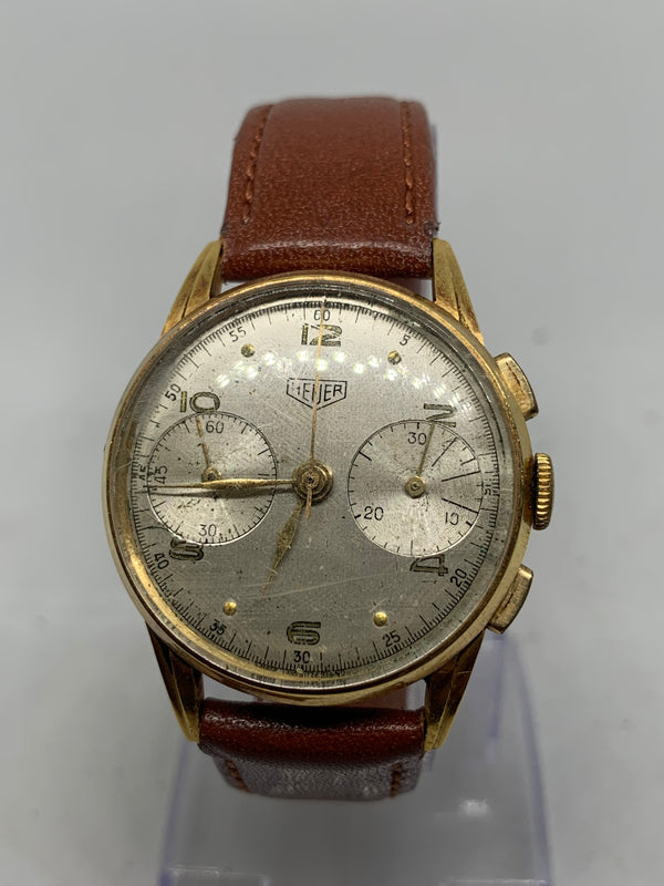 Heuer Vintage 1940's Chronograph Solid 18k Yellow Gold 36mm