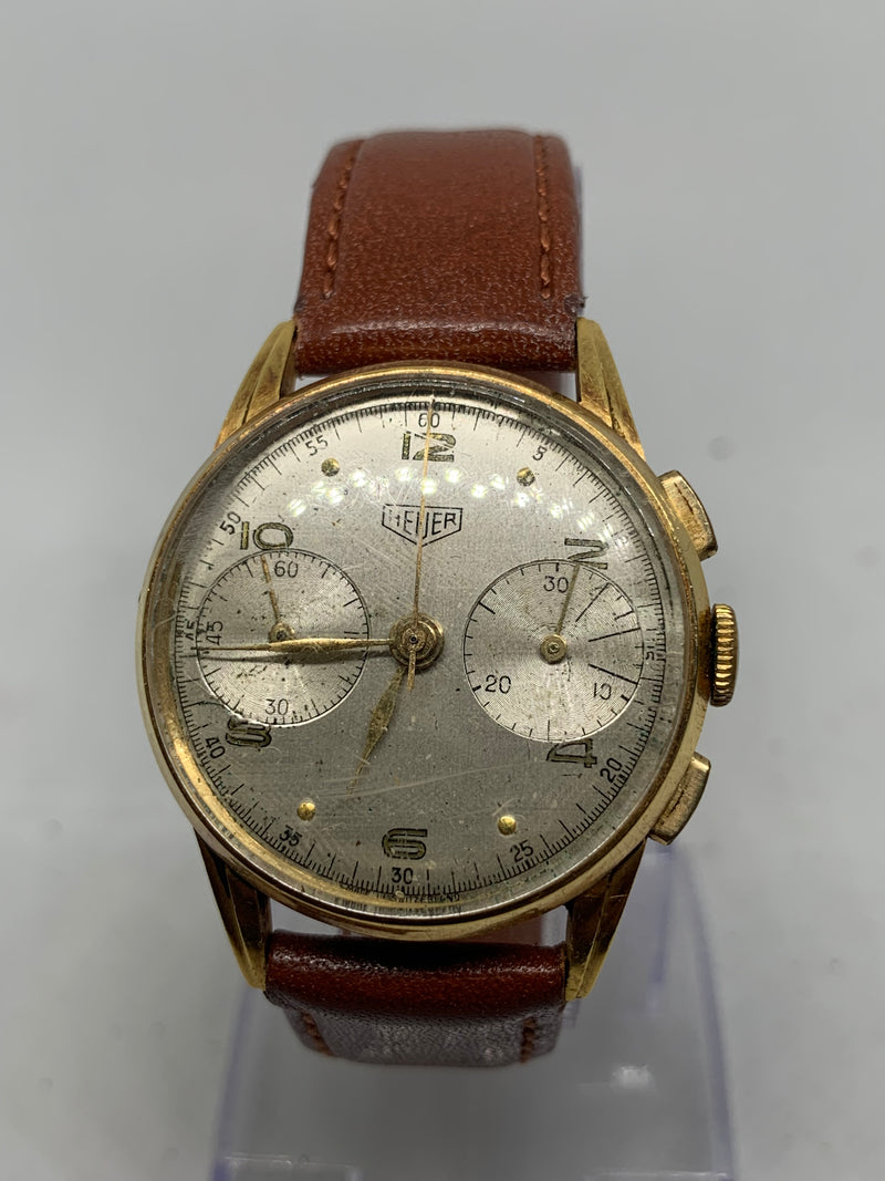 Heuer Vintage 1940's Chronograph Solid 18k Yellow Gold 36mm
