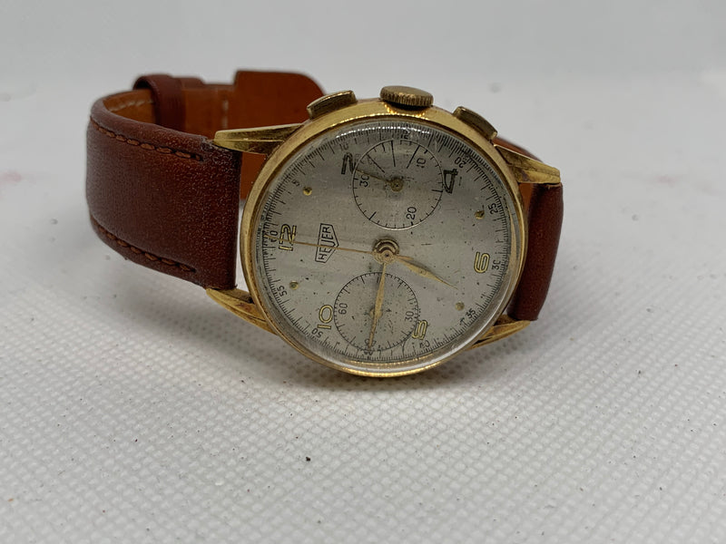 Heuer Vintage 1940's Chronograph Solid 18k Yellow Gold 36mm