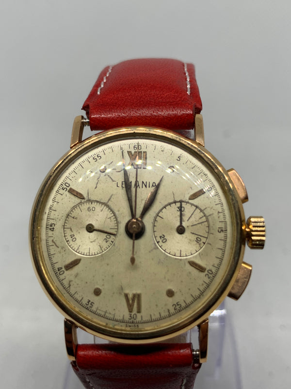 Lemania chronograph 18k solid gold vintage 50s.