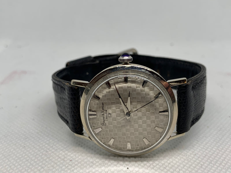 Baume & Mercier 14K Solid White Gold Guilloche Dress Watch