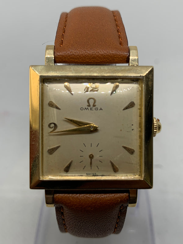 Omega Large Tank Solid 14K Gold Watch
