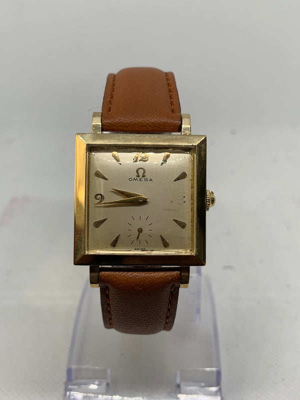 Omega Large Tank Solid 14K Gold Watch