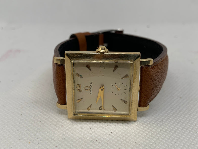 Omega Large Tank Solid 14K Gold Watch