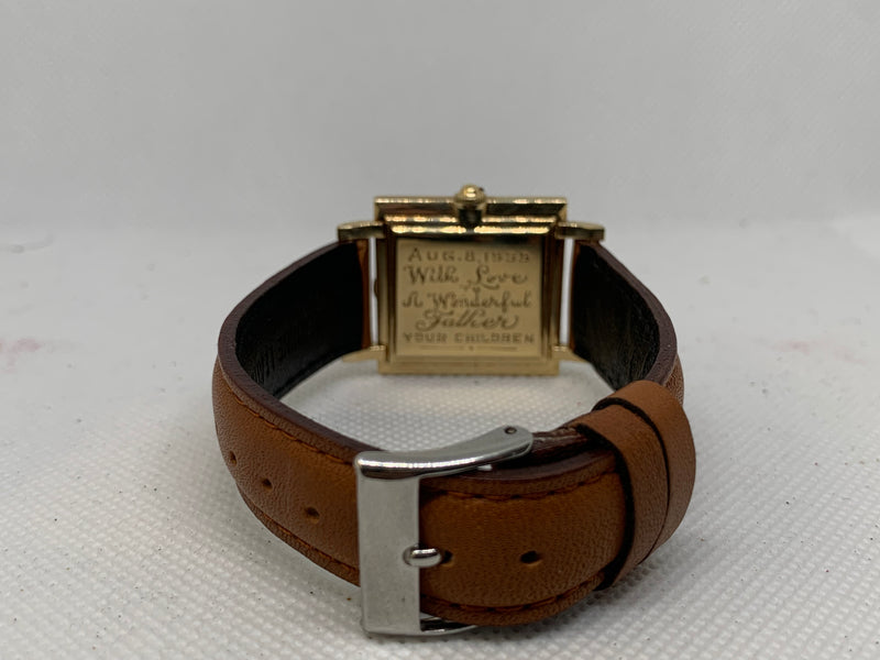 Omega Large Tank Solid 14K Gold Watch