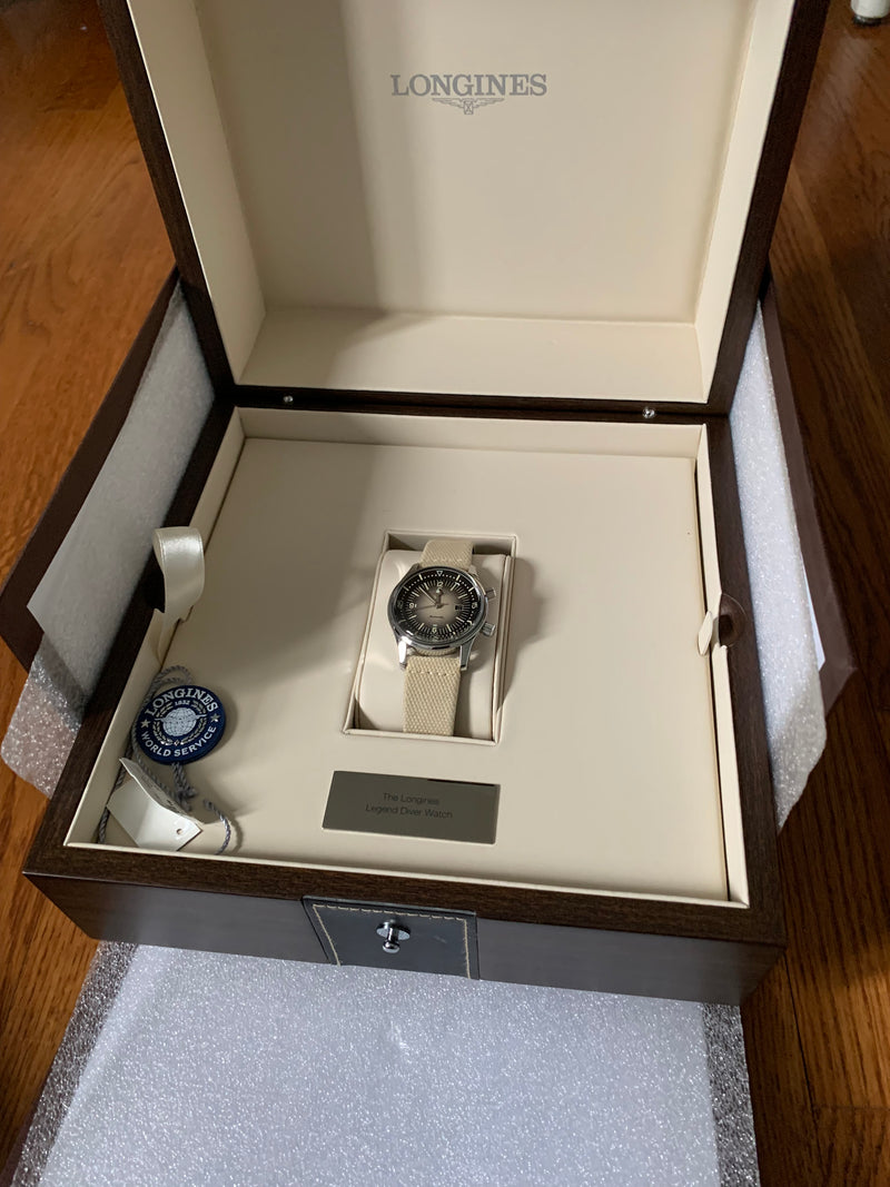 Longines Legend Diver Automatic Beige Dial & Fabric Strap 42 mm Men's Watch L3.774.4.30.2 Full set
