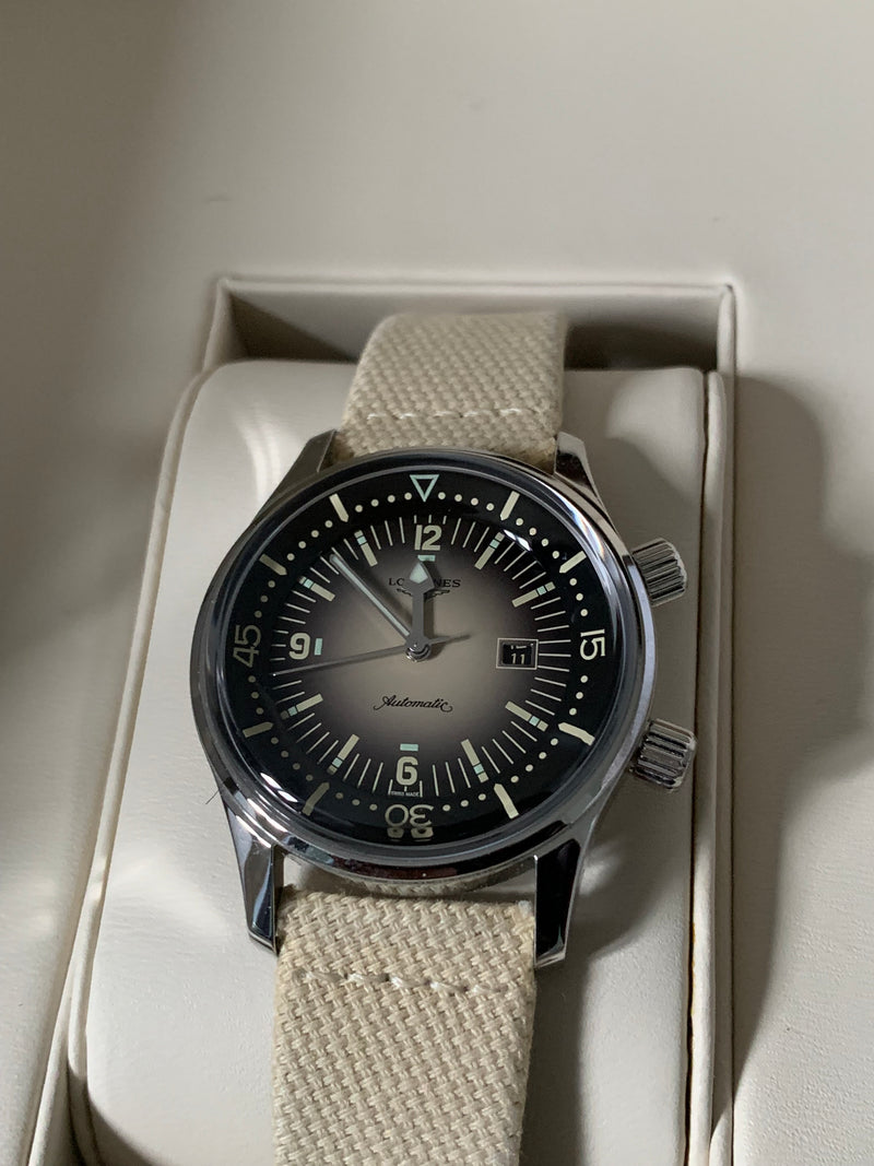 Longines Legend Diver Automatic Beige Dial & Fabric Strap 42 mm Men's Watch L3.774.4.30.2 Full set