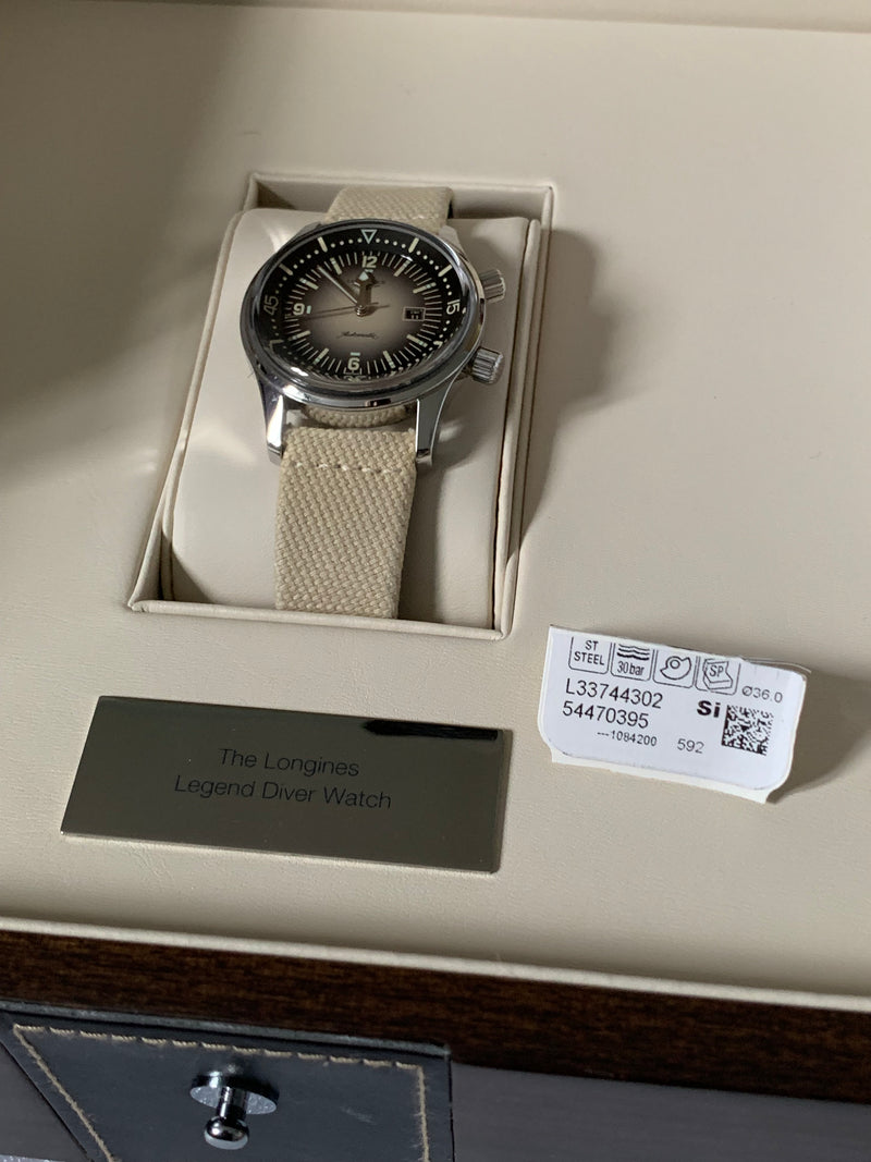 Longines Legend Diver Automatic Beige Dial & Fabric Strap 42 mm Men's Watch L3.774.4.30.2 Full set
