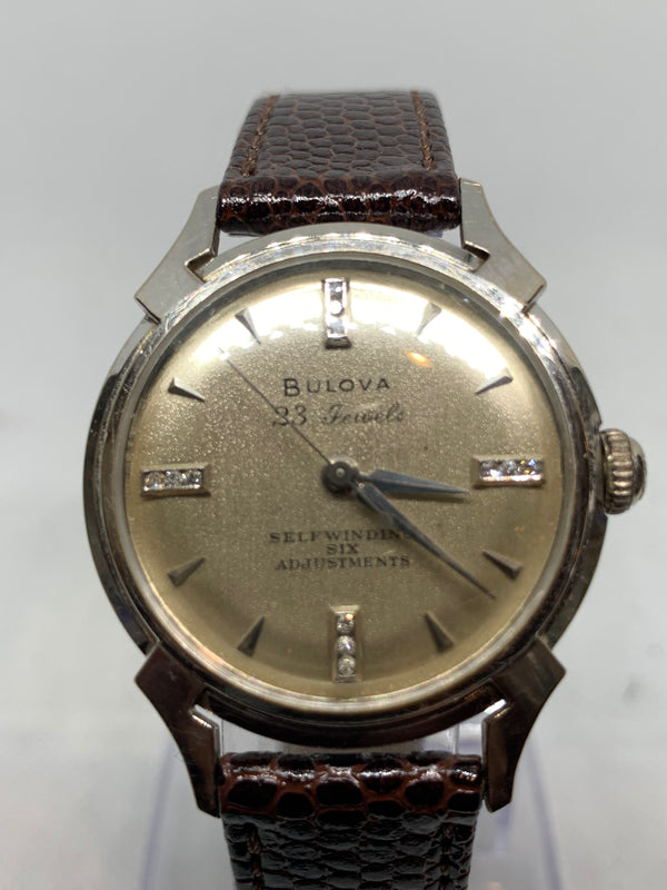 Bulova Diamond Solid 14K White Gold Genuine Diamonds Numbers SelfWinding Fancy Lug Vintage