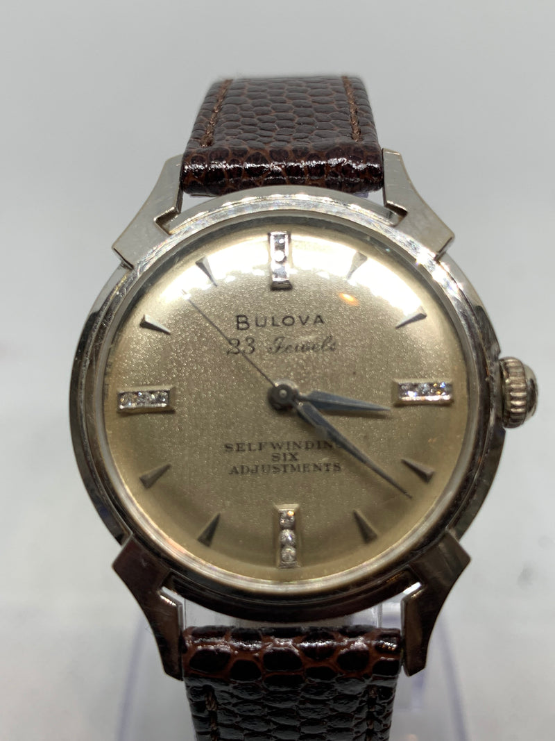 Bulova Diamond Solid 14K White Gold Genuine Diamonds Numbers SelfWinding Fancy Lug Vintage