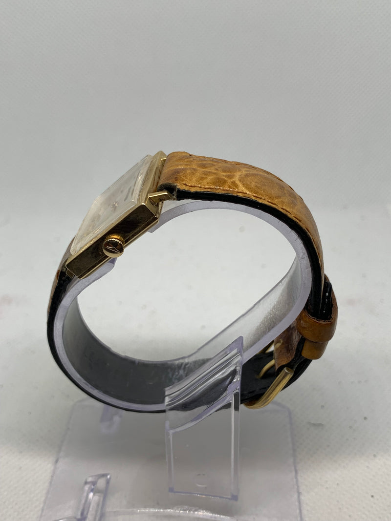 Longines Art Deco from 1950s 14K Solid Gold Tank Fancy Guilloche Case Watch