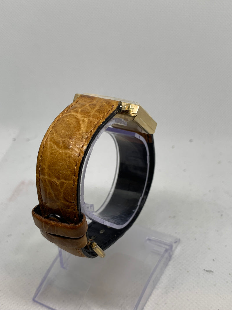 Longines Art Deco from 1950s 14K Solid Gold Tank Fancy Guilloche Case Watch