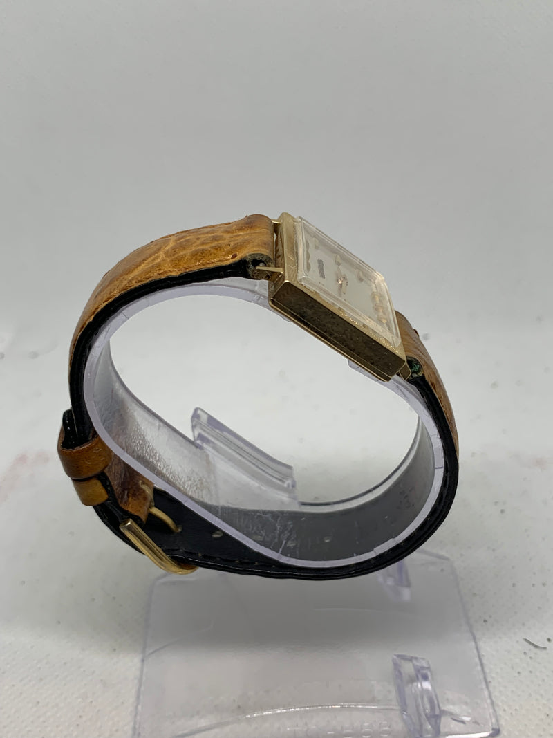 Longines Art Deco from 1950s 14K Solid Gold Tank Fancy Guilloche Case Watch