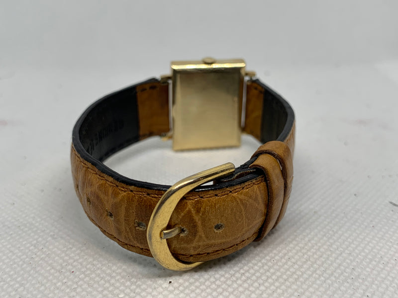 Longines Art Deco from 1950s 14K Solid Gold Tank Fancy Guilloche Case Watch