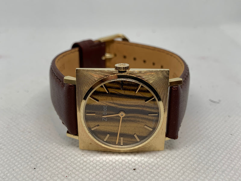 Zodiac Art Deco from 1950s 14K Solid Gold Watch Fancy Dial