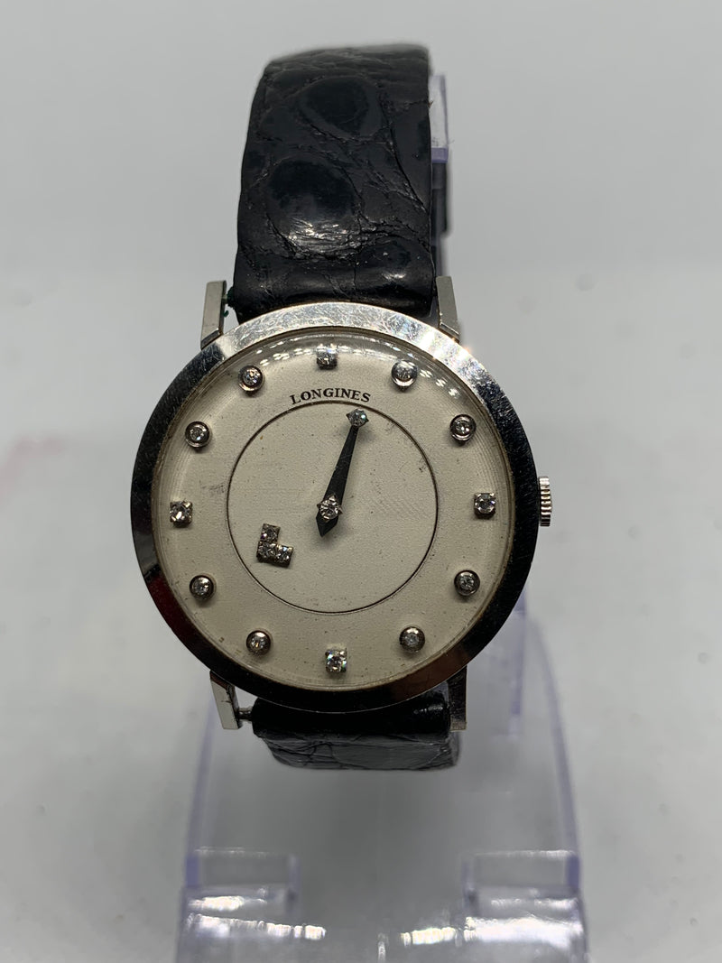Longines Solid 14k White Gold LONGINES MYSTERY Dial Diamonds Winding Watch EXLNT