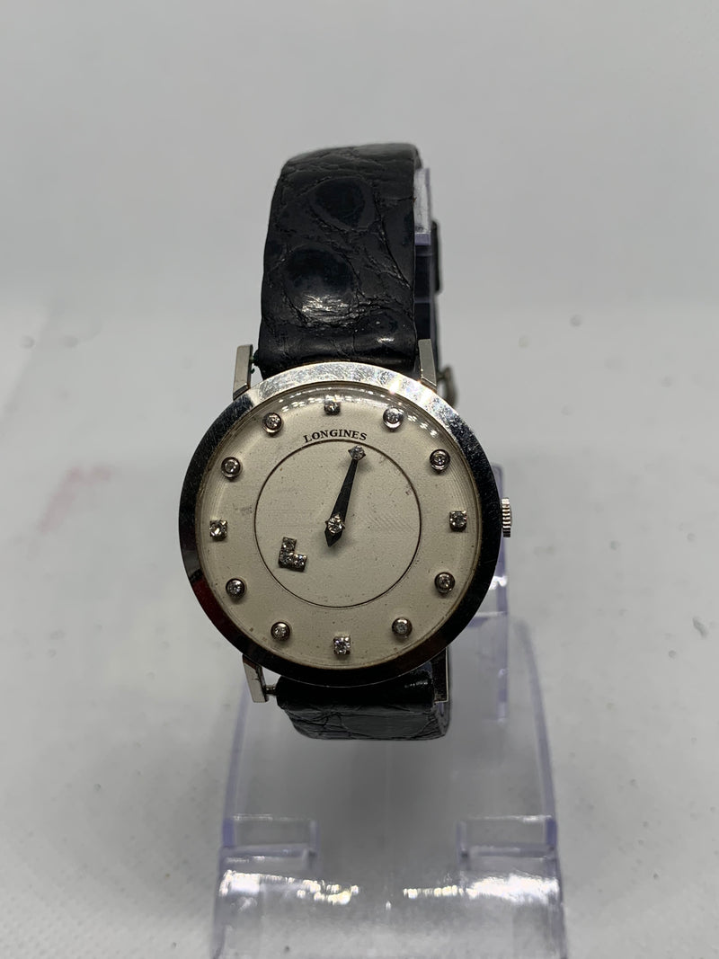 Longines Solid 14k White Gold LONGINES MYSTERY Dial Diamonds Winding Watch EXLNT