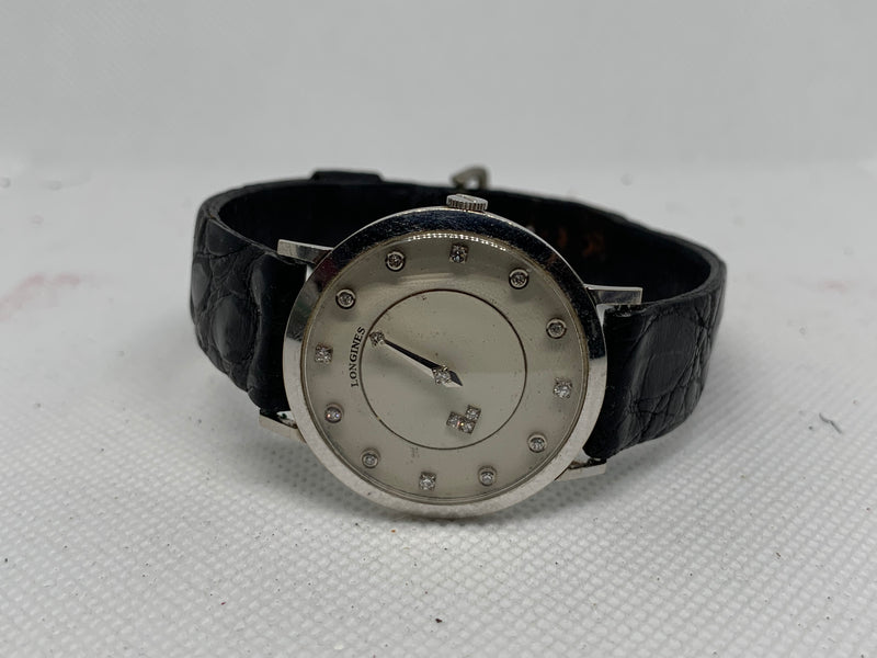 Longines Solid 14k White Gold LONGINES MYSTERY Dial Diamonds Winding Watch EXLNT