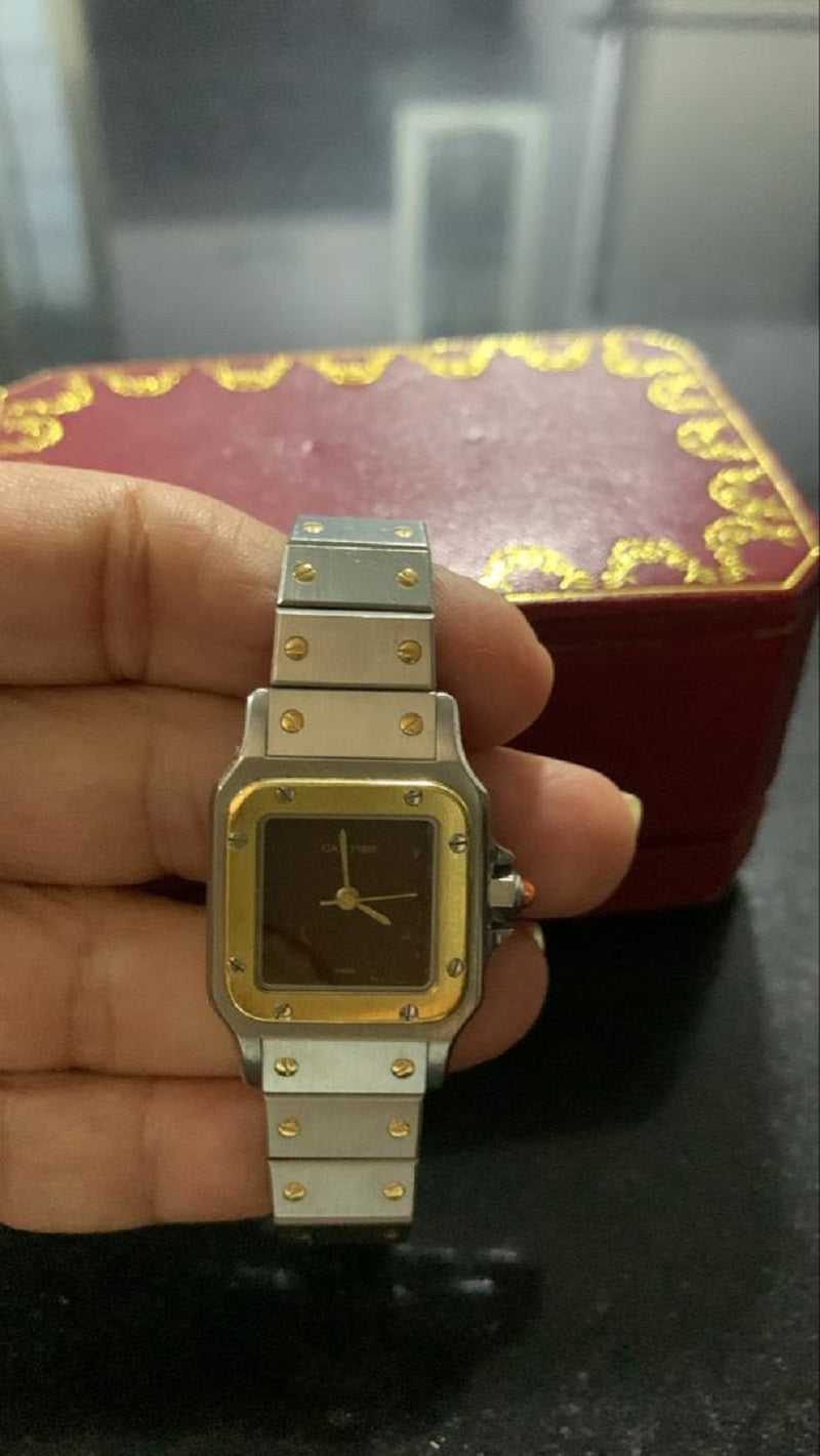 Cartier Santos Carree Automatic Brodeaux/Burgundy Dial Watch
