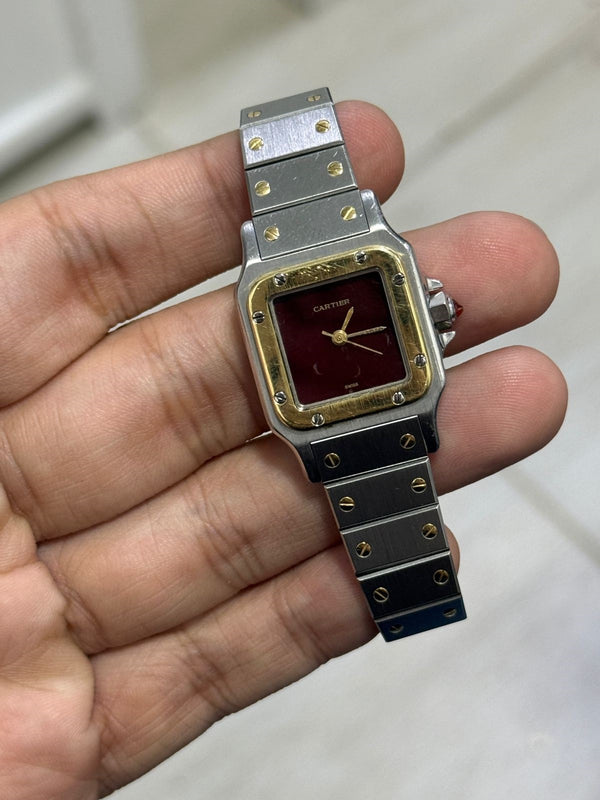 Cartier Santos Carree Automatic Brodeaux/Burgundy Dial Watch