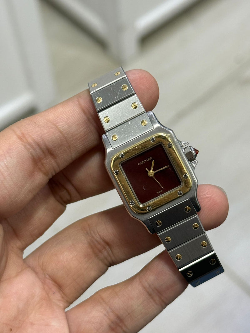 Cartier Santos Carree Automatic Brodeaux/Burgundy Dial Watch