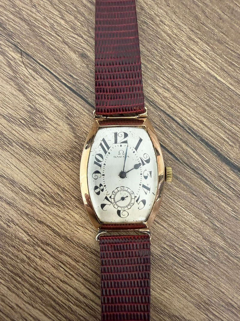 Omega Classic Vintage Tonneau 14K Solid Rose Gold Watch
