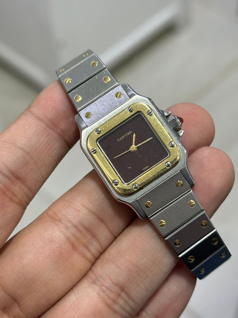 Cartier Santos Carree Automatic Brodeaux/Burgundy Dial Watch