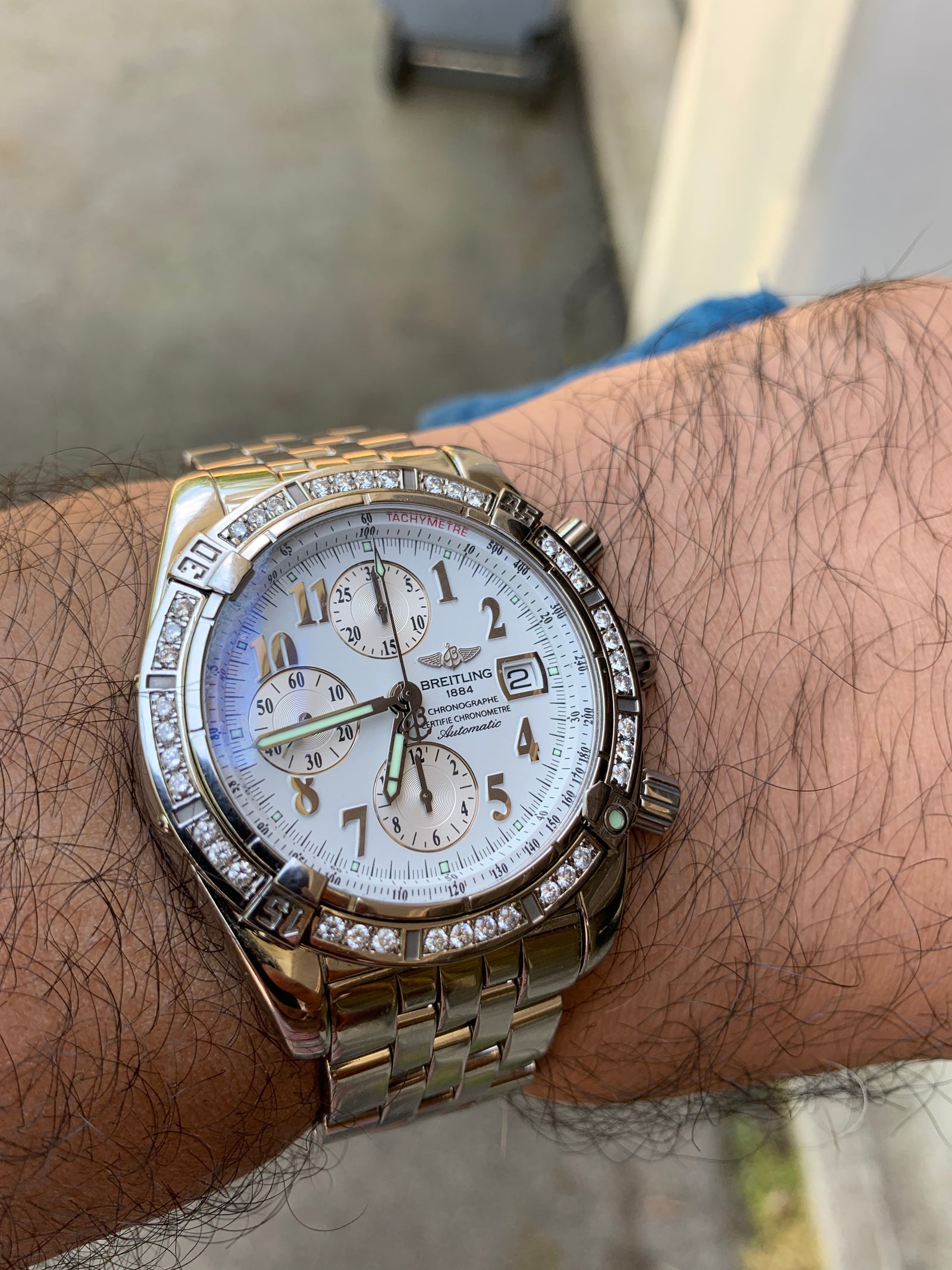 Breitling Chronomat Evolution MOP Dial Diamond Bezel A13356 Mint