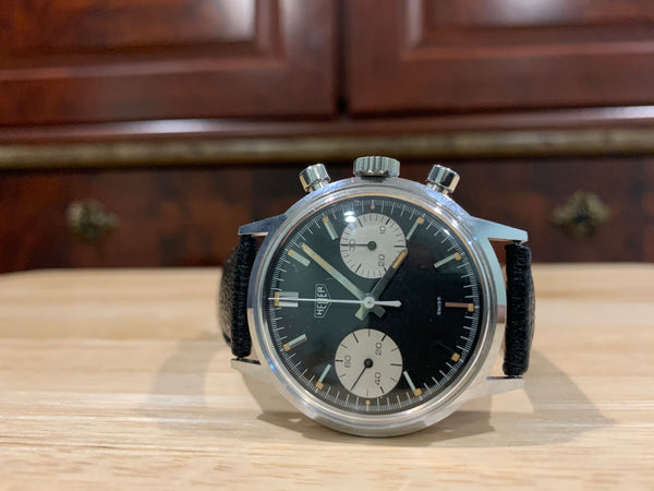 heuer classic chronograph cal. valjoux 7730 reverse panda