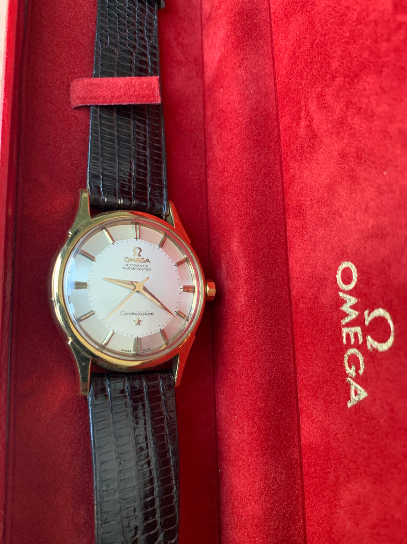 omega constellation 18k solid gold pie pan chronometer automatic serviced box