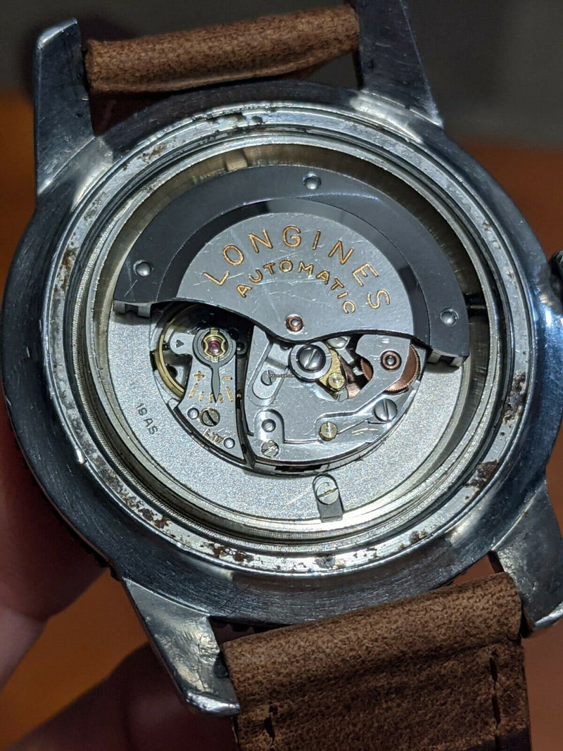 longines very rare vintage nautilus tropical dial 6921-1 skin diver 40mm auto wristwatch