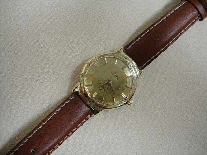 omega vintage constellation pie pan dial deluxe 1960,s auto 18k solid gold serviced box