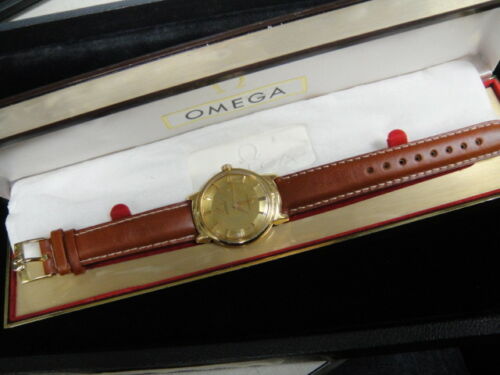 omega vintage constellation pie pan dial deluxe 1960,s auto 18k solid gold serviced box