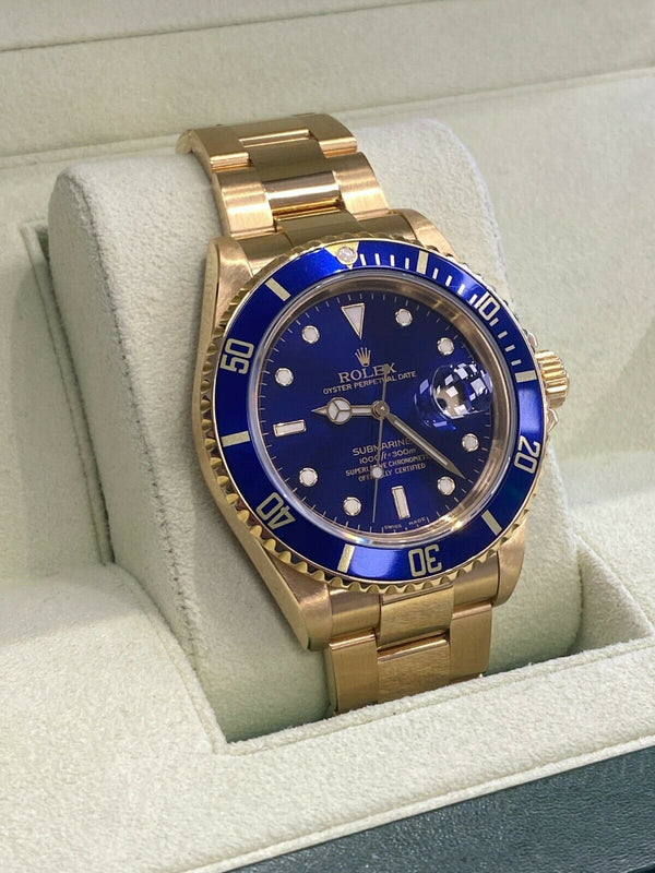 rolex submariner 16618 blue dial 18k solid yellow gold 40mm